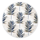 Modern blauw handpalm laat gouden strelen wit desi keramische knop (Voorkant)