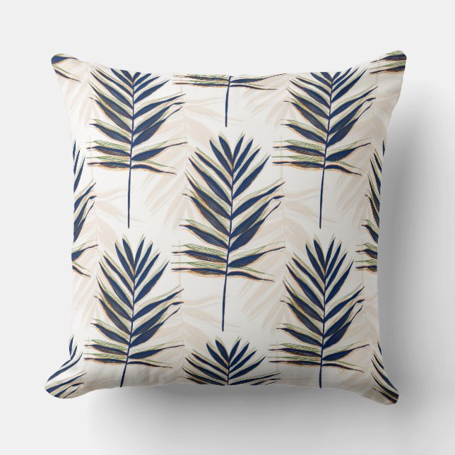 Modern blauw handpalm laat gouden strelen wit desi kussen (Voorkant)