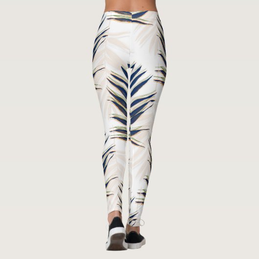 Modern blauw handpalm laat gouden strelen wit desi leggings (Achterkant)