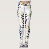 Modern blauw handpalm laat gouden strelen wit desi leggings (Voorkant)
