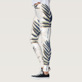 Modern blauw handpalm laat gouden strelen wit desi leggings (Links)