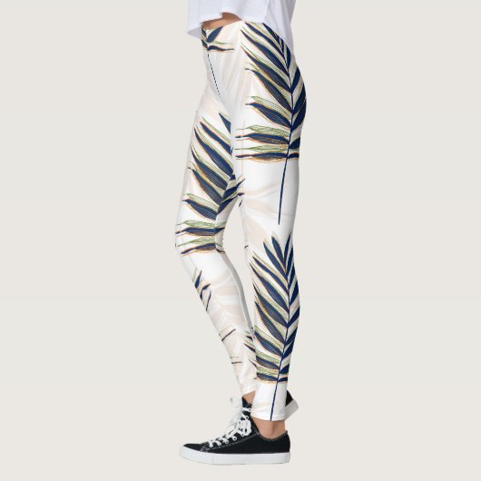 Modern blauw handpalm laat gouden strelen wit desi leggings (Links)