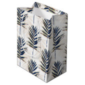 Modern blauw handpalm laat gouden strelen wit desi medium cadeauzakje (Achterkant Gekanteld)