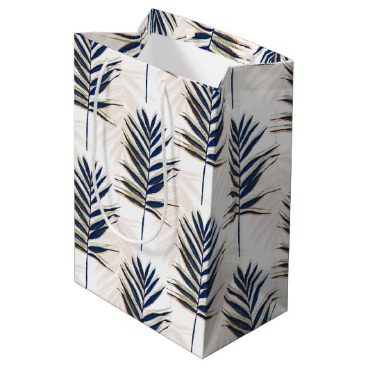 Modern blauw handpalm laat gouden strelen wit desi medium cadeauzakje (Achterkant Gekanteld)