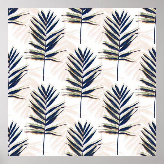 Modern blauw handpalm laat gouden strelen wit desi poster (Voorkant)