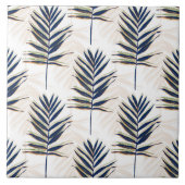 Modern blauw handpalm laat gouden strelen wit desi tegeltje (Voorkant)