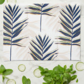 Modern blauw handpalm laat gouden strelen wit desi theedoek (Gevouwen)