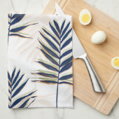Modern blauw handpalm laat gouden strelen wit desi theedoek (Quarter Fold)