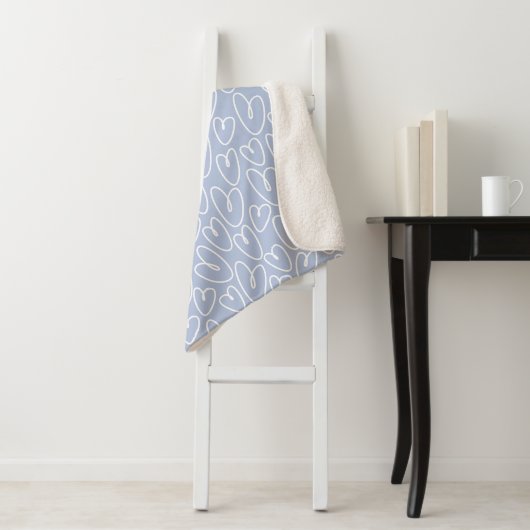 Modern Blauw Hart Sherpa Deken (In situ)