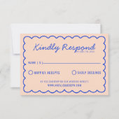 Modern Blauw Helder Kleurrijke Retro Leuke Bruilof RSVP Kaartje (Voorkant)