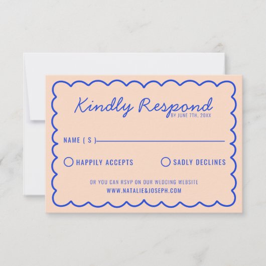 Modern Blauw Helder Kleurrijke Retro Leuke Bruilof RSVP Kaartje (Voorkant)