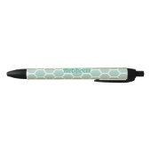 Modern Blauw Hexagon Geometrisch Patroon Monogram Zwarte Inkt Pen (Bodem)