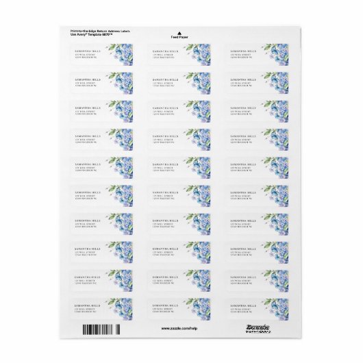 Modern Blauw Hydrangea Bloemen Retouradres Etiket (Full Sheet)