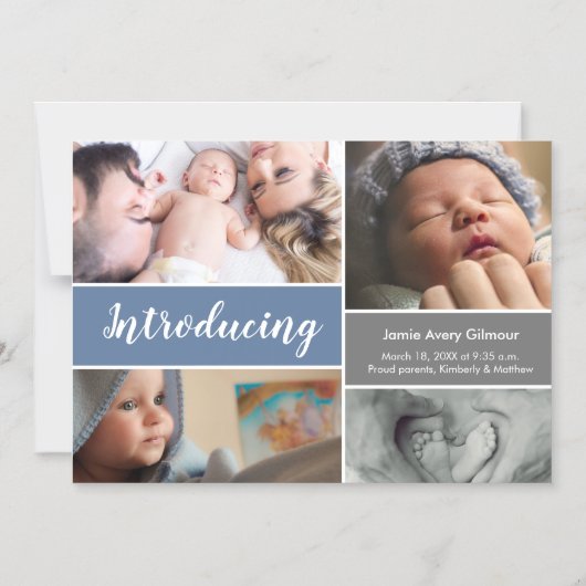 Modern blauw Introducerend de fotocollage van het  Magnetische Uitnodiging (Voorkant)