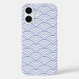 Modern blauw Japans golven geometrisch patroon iPhone 16 Hoesje