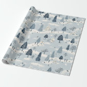 Modern blauw kerstdorp cadeaupapier (Uitgerold)