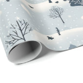 Modern blauw kerstdorp cadeaupapier (Rol Hoek)