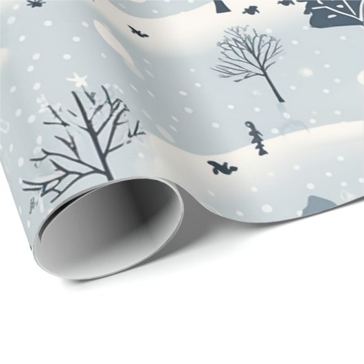 Modern blauw kerstdorp cadeaupapier (Rol Hoek)