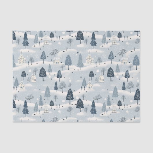 Modern blauw kerstdorp tissuepapier (Voorkant)
