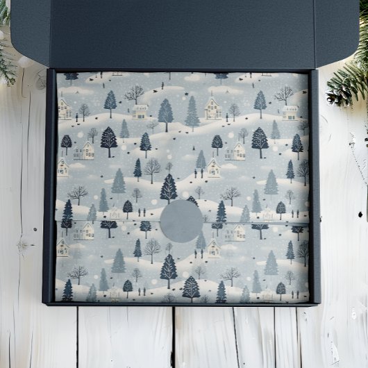 Modern blauw kerstdorp tissuepapier