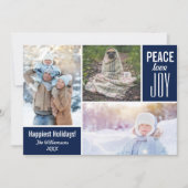 Modern Blauw Kerstmis Vrede Liefde Vreugde Fotocol Feestdagenkaart (Voorkant)