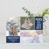 Modern Blauw Kerstmis Vrede Liefde Vreugde Fotocol Feestdagenkaart (Staand voorkant)