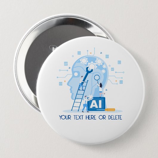 Modern blauw Kunstmatige Intelligentie illustratie Ronde Button 4,0 Cm (Voorkant /achterkant)