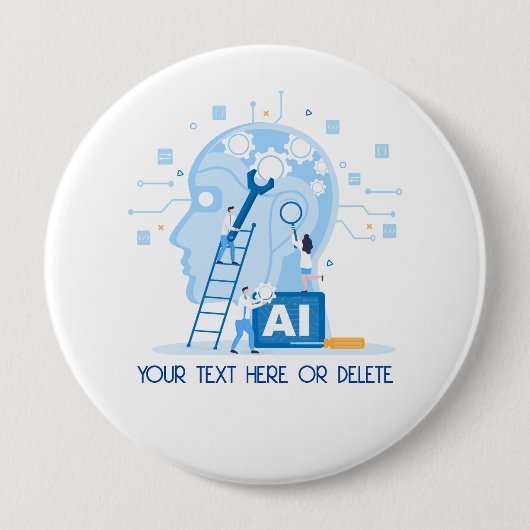 Modern blauw Kunstmatige Intelligentie illustratie Ronde Button 4,0 Cm (Voorkant)