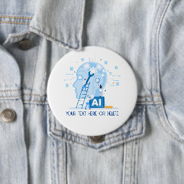 Modern blauw Kunstmatige Intelligentie illustratie Ronde Button 4,0 Cm