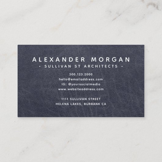 Modern Blauw Leer Trendy Monogram Visitekaartje (Achterkant)