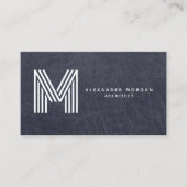 Modern Blauw Leer Trendy Monogram Visitekaartje (Voorkant)
