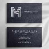 Modern Blauw Leer Trendy Monogram Visitekaartje