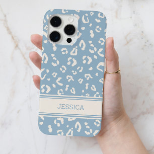 Modern blauw luipaardpatroon met gepersonaliseerde iPhone 15 pro max hoesje