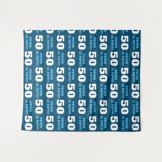 Modern Blauw Man 50ste Verjaardagsfeestje Stap & H Wandkleed (Voorkant (horizontaal))