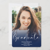 Modern blauw manuscript 2 foto's afstuderen aankondiging (Voorkant)