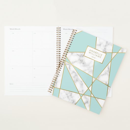 Modern blauw marmer en goud geometrisch ontwerp planner (Display)
