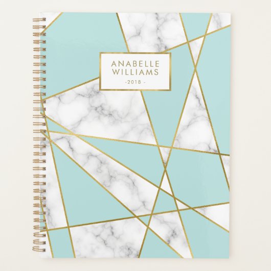 Modern blauw marmer en goud geometrisch ontwerp planner (Voorkant)