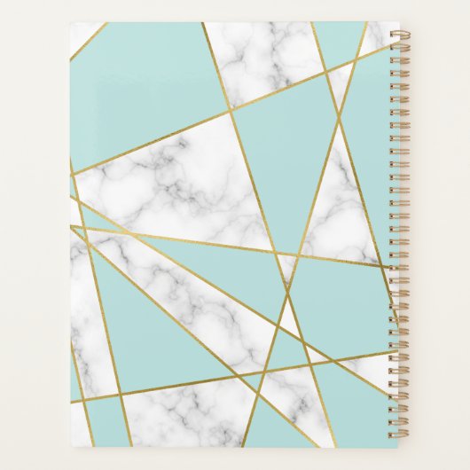 Modern blauw marmer en goud geometrisch ontwerp planner (Achterkant)