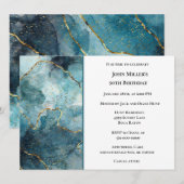 Modern Blauw Marmer Verjaardagsfeest Kaart (Voorkant / Achterkant)