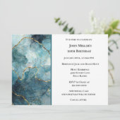 Modern Blauw Marmer Verjaardagsfeest Kaart (Staand voorkant)