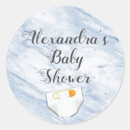 Modern blauw marmeren Baby showers luier gepersona Ronde Sticker