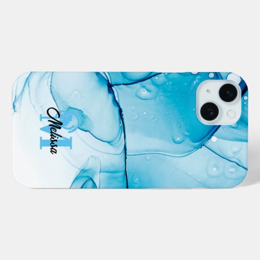 Modern Blauw Marmermonogram Case-Mate iPhone Case (Achterkant (horizontaal))