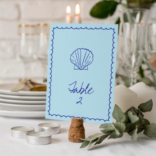 Modern Blauw Mediterraan Schelp Tafelnummer