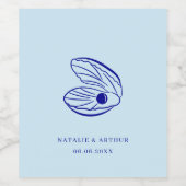 Modern blauw Mediterraan Shell bruiloft wijn label Wijn Etiket (Enkel label)