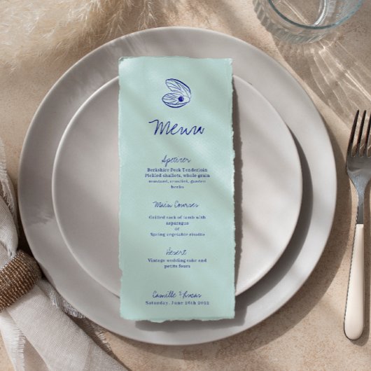 Modern blauw Mediterraan Shell Wedding Menu