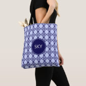 Modern blauw mediterraan uiterlijk Abstract patroo Tote Bag (Dichtbij)