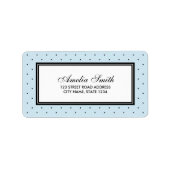 Modern blauw met klassiek zwart polka dot adres etiket (Voorkant)
