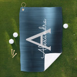 Modern Blauw Metallic Folie Monogram Naam Golfhanddoek<br><div class="desc">Girly Blue Faux Metallic Folie RVS Elegant Girl's Golfhanddoek. Deze Golfclub handdoek kan worden aangepast om uw initiaal en voornaam op te nemen en is een perfect verjaardags- of vrijgezellenfeestgeschenk. Neem contact op met de ontwerper voor overeenkomende items.</div>