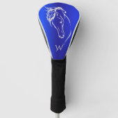 Modern Blauw Metallic Paardenhoofd Monogram Initia Golfheadcover (Voorkant)
