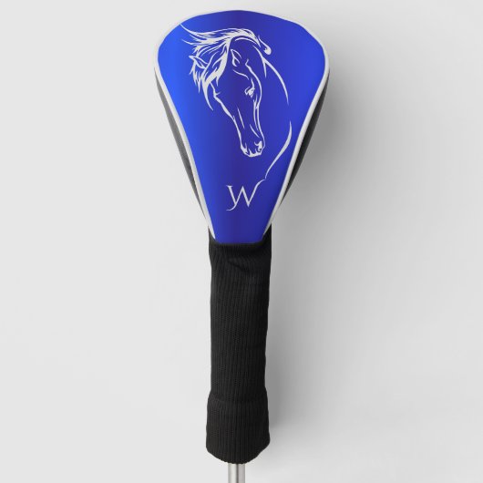 Modern Blauw Metallic Paardenhoofd Monogram Initia Golfheadcover (Voorkant)